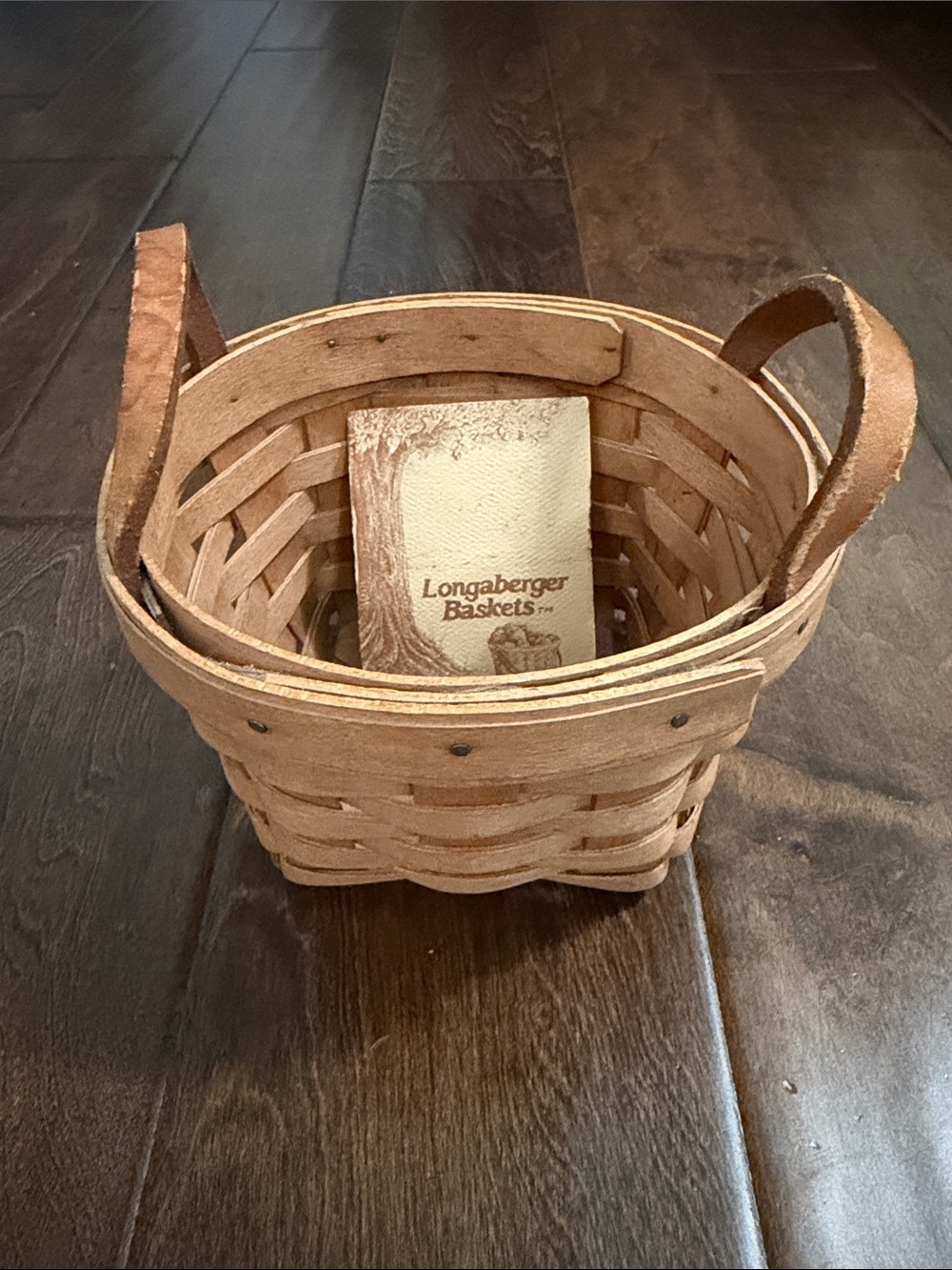 Vintage 1991 Longaberger Light Brown Woven Round Basket with Handles